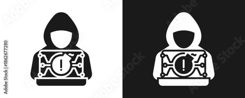 Cyber Attack Icon Set Glyph In White And Black Background