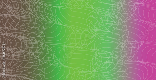 An artistic abstract background features a creative geometric pattern of colorful rainbow waves and bright pink lines over a vibrant orange vector texture backdrop