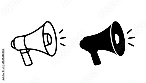 Megaphone illustration icon, outline and silhouette
