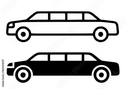 Minimalist icon, Limousine illustration, outline and silhouette