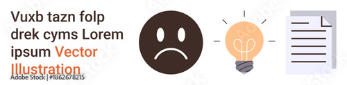 Problem-solving, innovation, creativity, emotions, planning, and productivity. Sad face, light bulb and a document. Problem-solving and innovation concepts with clear icons