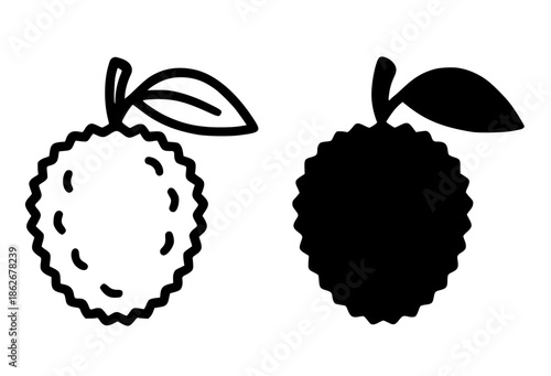 Lychee illustration icon, outline and silhouette