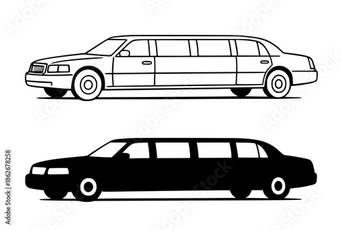 Limousine illustration, outline and silhouette