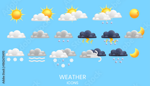 Vibrant weather icons set for forecasting and design projects