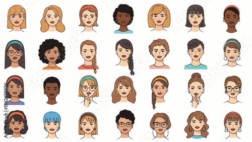 Diverse Collection of Womens Faces - A Vector Portrait Set.
