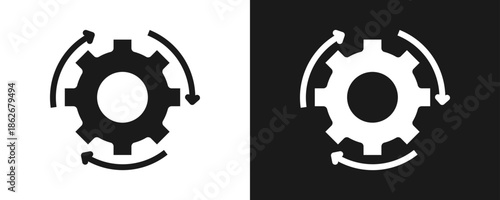 Process Management Icon Set Glyph In White And Black Background
