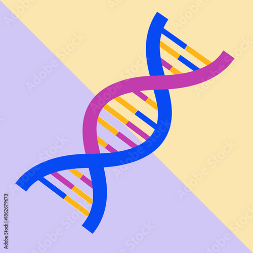 Colorful illustration of a DNA double helix structure.