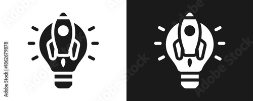 Innovation Icon Set Glyph In White And Black Background