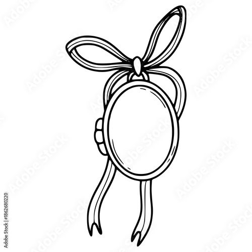 oval locket or medal tied with a ribbon outline vector