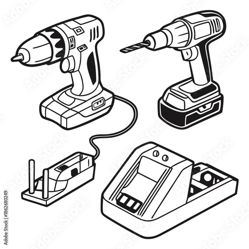 Cordless drill and charger setup