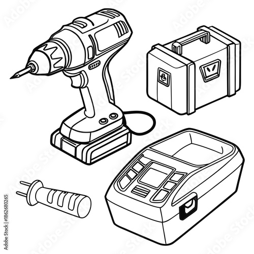 Cordless drill kit with accessories