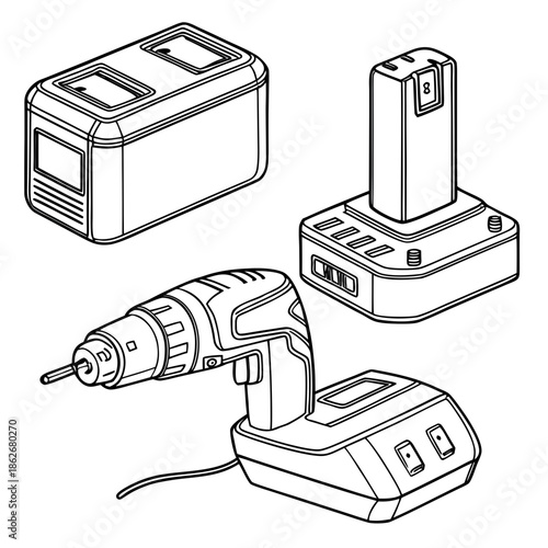Cordless drill with batteries and charger