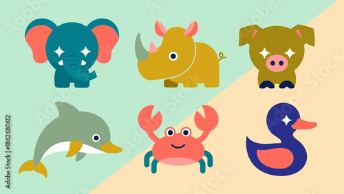 Cartoon animals with bandaged faces on a divided background.