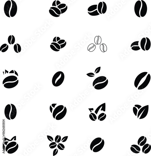 A set of coffee been group collection. coffee been silhouette vector flat illustration design. coffee bean been silhouette vector flat illustration design. Isolated on transparent background.