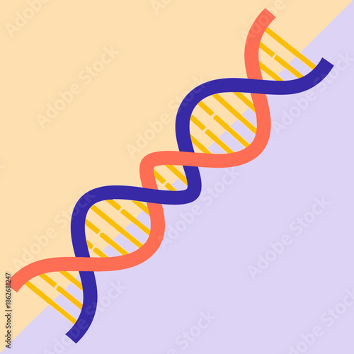 DNA double helix structure illustration with colorful background.