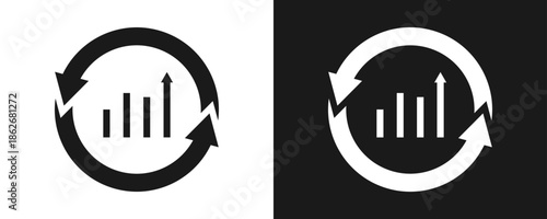 Continuous Improvement Icon Set Glyph In White And Black Background