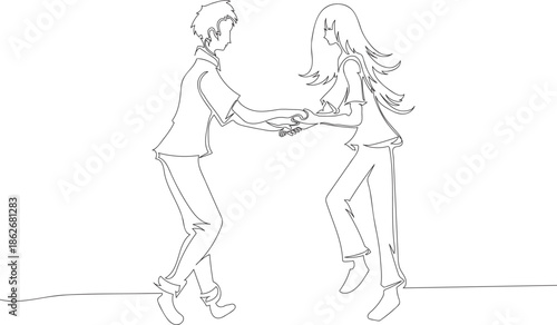 Continuous One Line Drawing of a Couple Dancing Together, Love and Romance Concept eps10