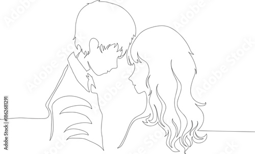 Continuous One Line Drawing of Couple Touching Foreheads eps10
