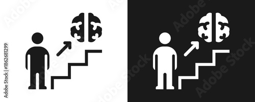 Self Improvement Icon Set Glyph In White And Black Background