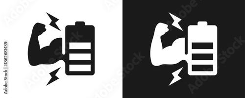Power Icon Set Glyph In White And Black Background