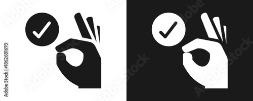 Ok Icon Set Glyph In White And Black Background