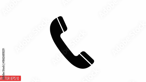 Black Telephone Receiver Icon on White Background for Communication.