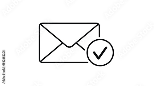 A minimalist line icon of an envelope with a checkmark, symbolizing a confirmed email, successful message delivery, or subscription.