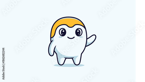 Cute Cartoon Character Waving with Yellow Hair and Big Eyes.
