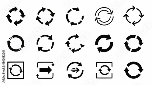 Set of Black Circular Arrows for Refresh or Recycle.