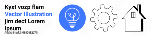 Innovation creativity home efficiency infrastructure technology architecture system icons. Light bulb gear and house icons. Innovation and technology concepts