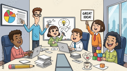 Collaborative Team Brainstorming Session with Creative Ideas and Positive Energy.