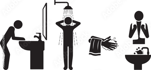 A comprehensive visual guide to face and hair washing, rinsing, and drying for personal hygiene