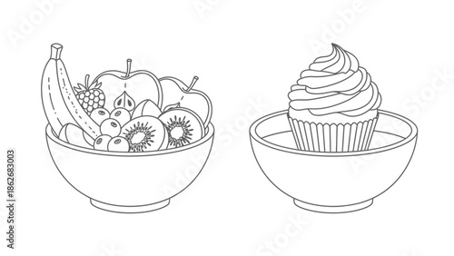Healthy Fruit Bowl vs. Sweet Cupcake