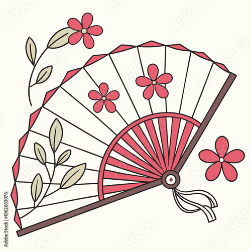Traditional Folded Hand Fan - Classic Design on White