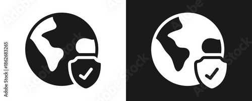 Safe The Planet Icon Set Glyph In White And Black Background