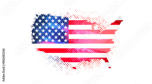 Creative United States map logo in retro grunge style. T shirt design concept. Patriotic merch for holiday events