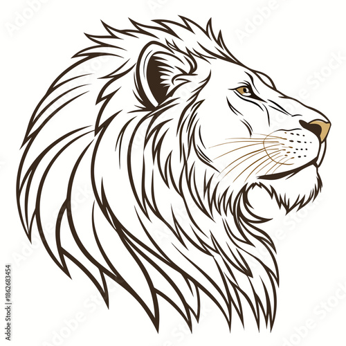 Majestic Lion Head Illustration, High Detail