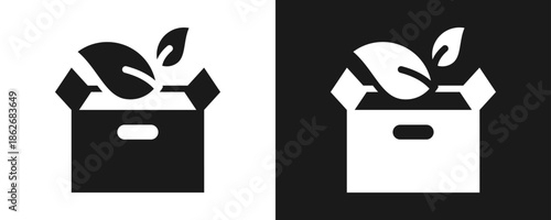Biodegradable Packaging Icon Set Glyph In White And Black Background