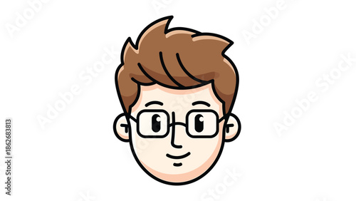 Cartoon Illustration of a Man with Brown Hair and Glasses.