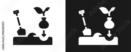 Reforestation Icon Set Glyph In White And Black Background