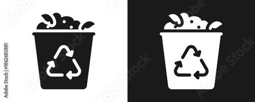 Compost Bin Icon Set Glyph In White And Black Background