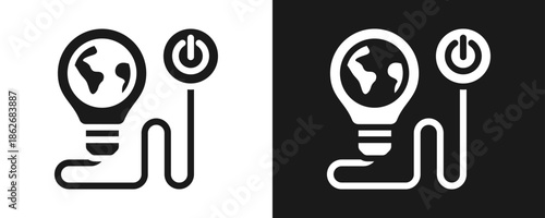 Earth Hour Icon Set Glyph In White And Black Background