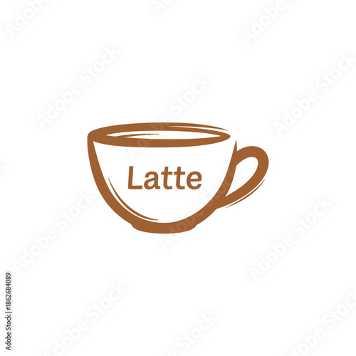 Latte art in a brown cup with the word Latte written on it.