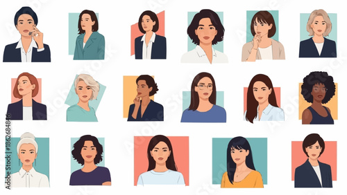 Diverse Group of Professional Women Portraits in Business Attire.