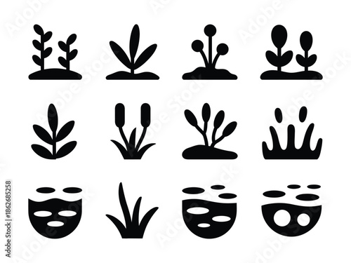 Aquatic plant icons depict various forms of submerged and marsh vegetation.