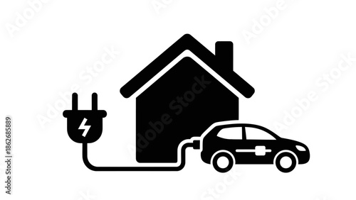 Electric car charging at home icon. EV smart home charging station concept.