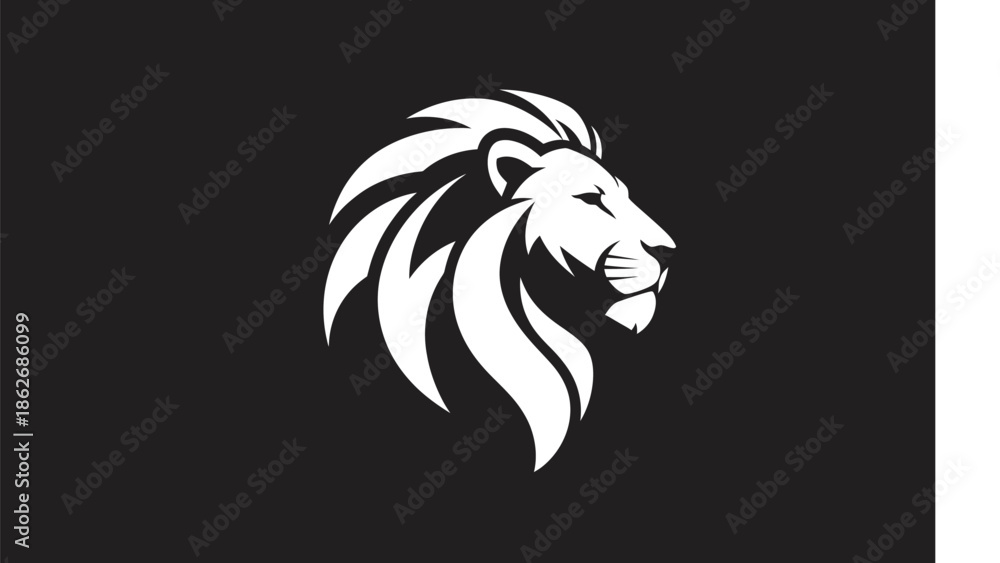 Fototapeta premium Majestic Lion Head Logo Design with Bold Mane and Focused Gaze.