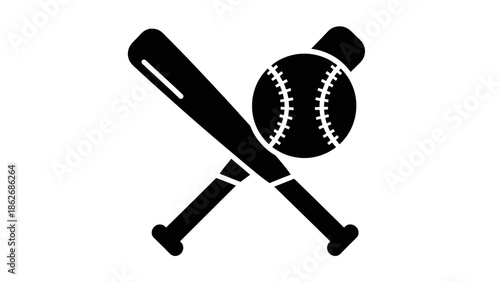 Baseball bats and ball icon, sports equipment silhouette.