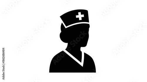 Nurse silhouette icon with medical cap and cross symbol