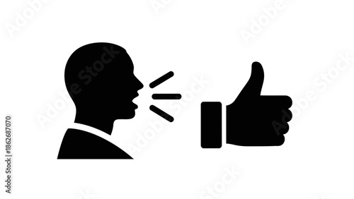 Customer feedback and positive review icon with thumbs up.